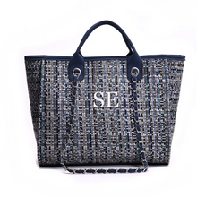 Load image into Gallery viewer, Blue Tweed Personalised Tote Bag
