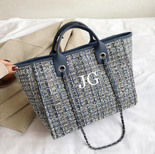 Load image into Gallery viewer, Blue Tweed Personalised Tote Bag
