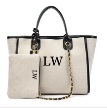 Load image into Gallery viewer, Black &amp; Cream Canvas Personalised Tote Bag
