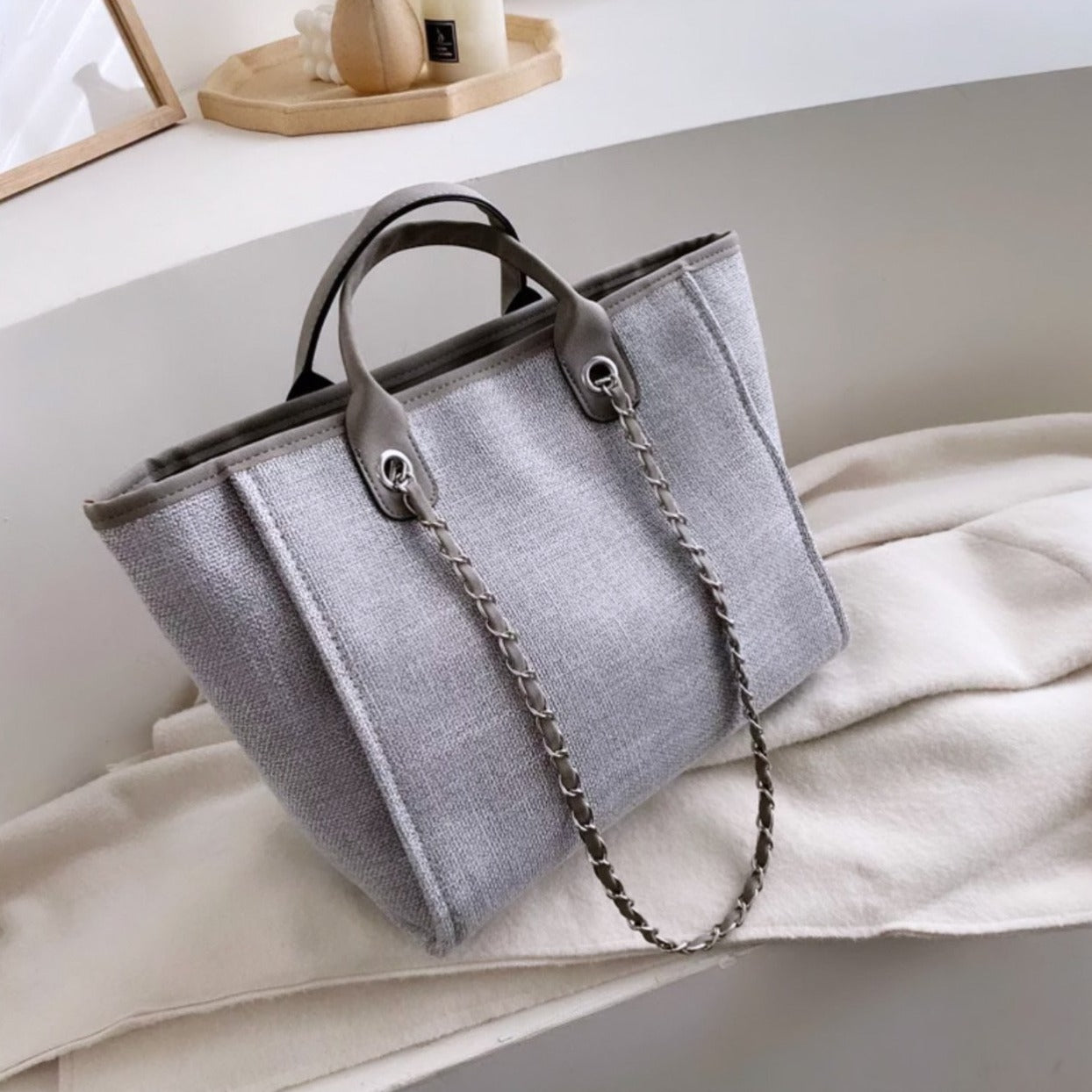 Grey Canvas Tote Bag