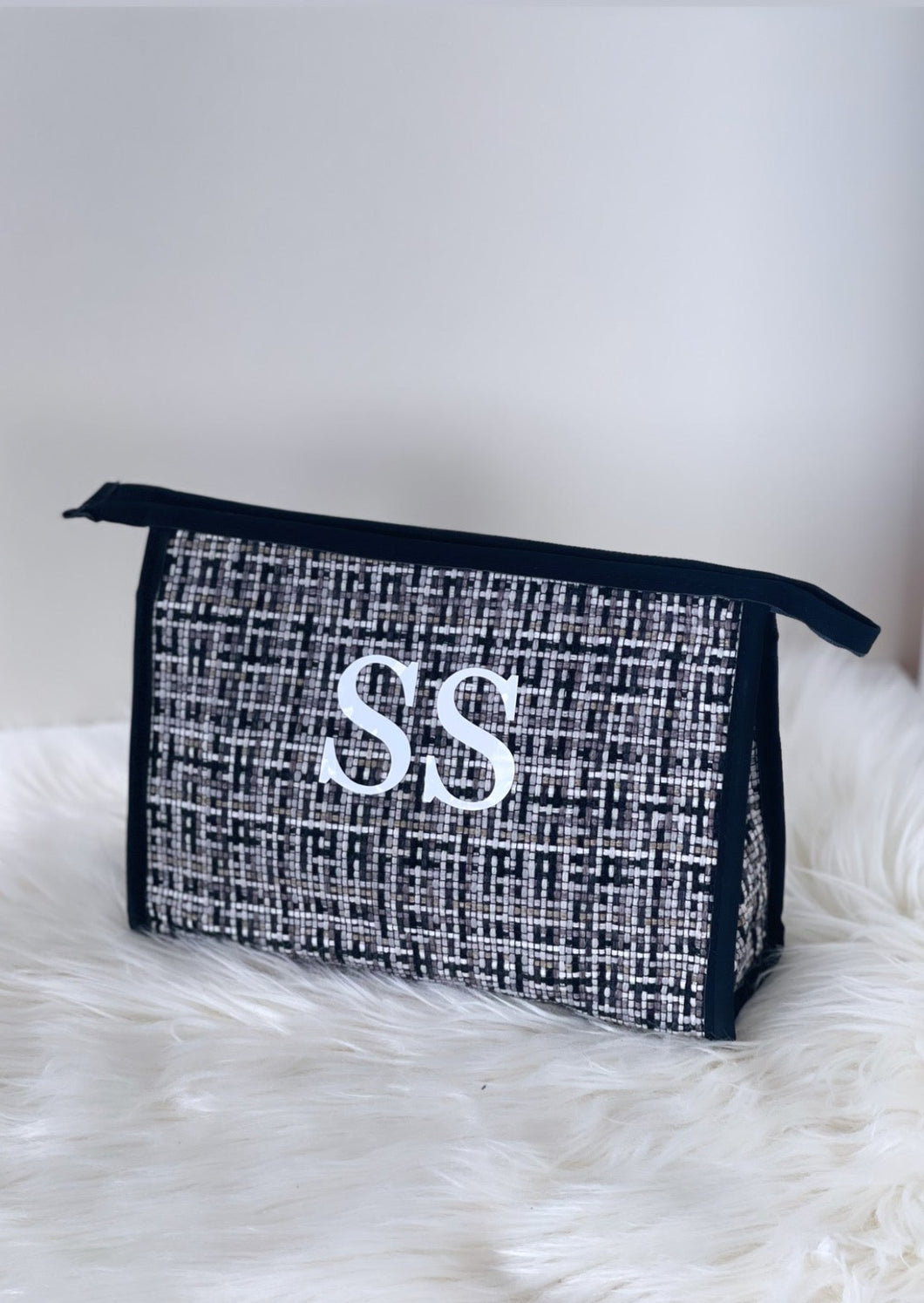 Personalised Black Tweed Clutch Bag