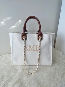 White & Tan Personalised Tote Bag