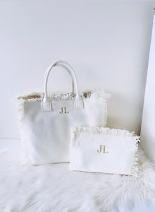 Cream Tassel Canvas Tote Bag + Clutch ( Save £15)